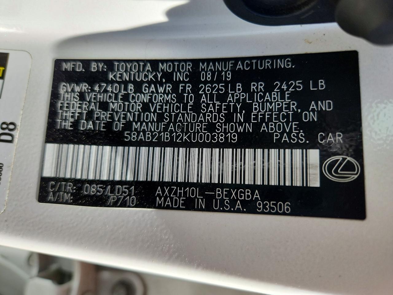 2019 LEXUS ES300