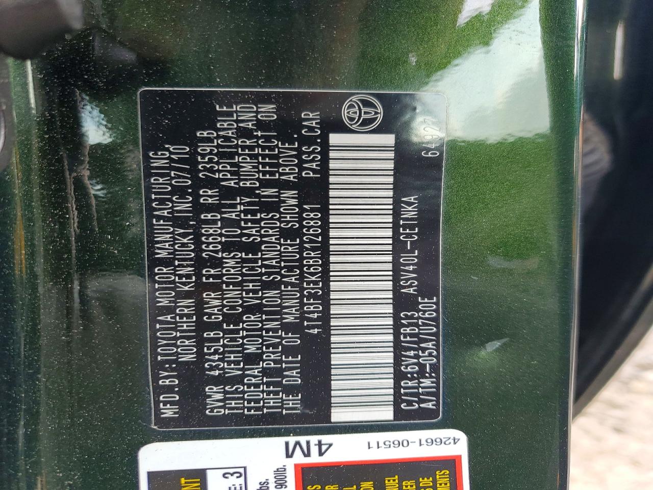 2011 TOYOTA CAMRY