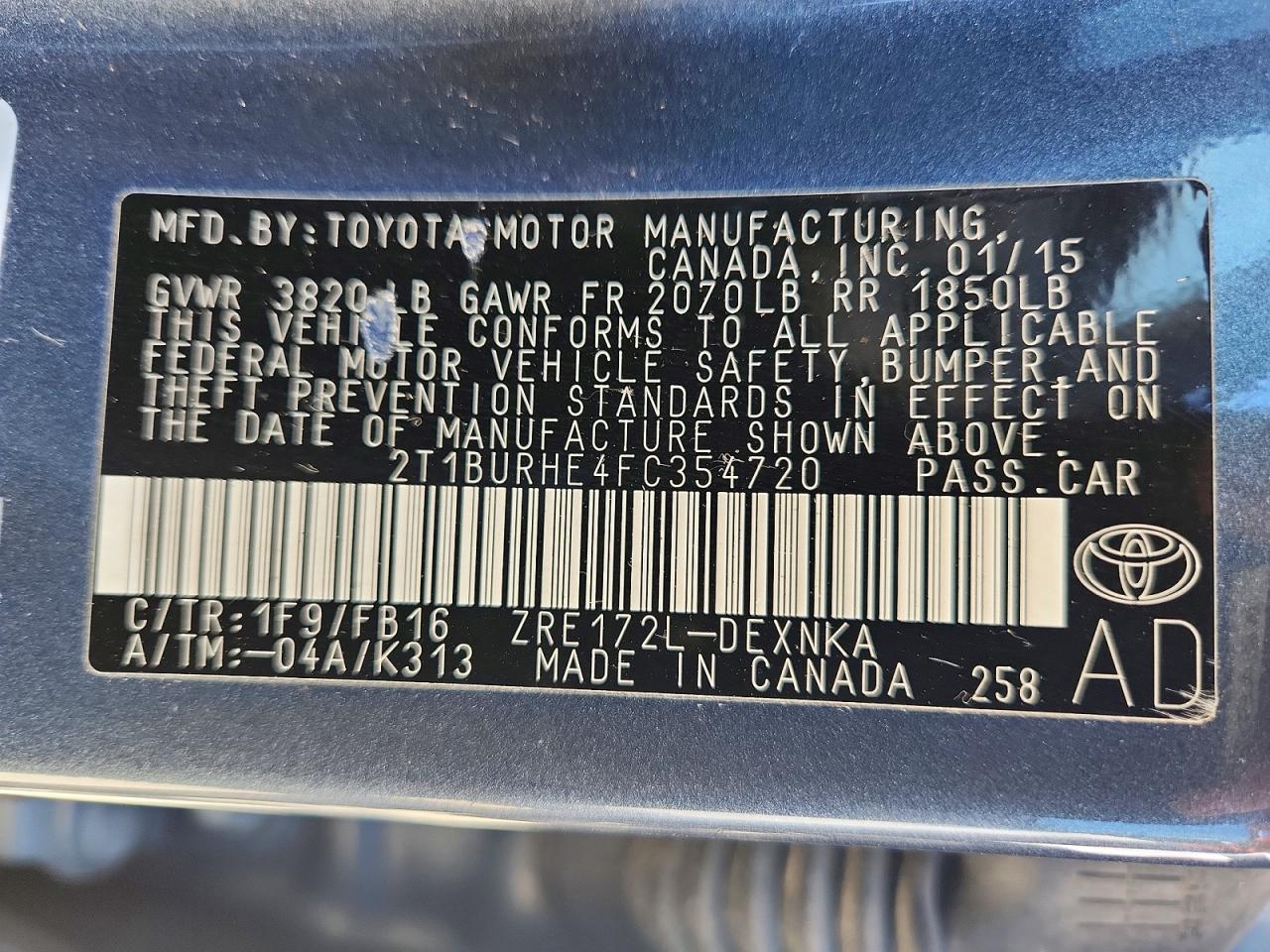 2015 TOYOTA COROLLA