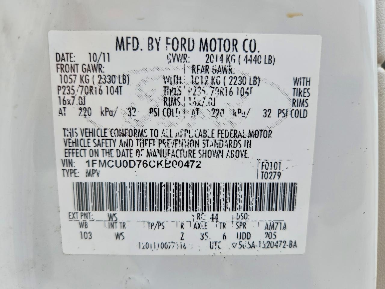 2012 FORD ESCAPE