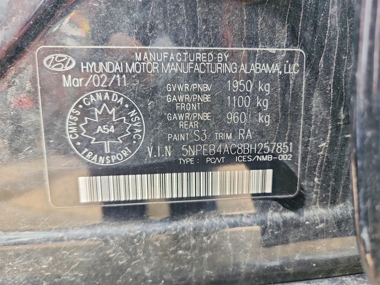 2011 HYUNDAI SONATA