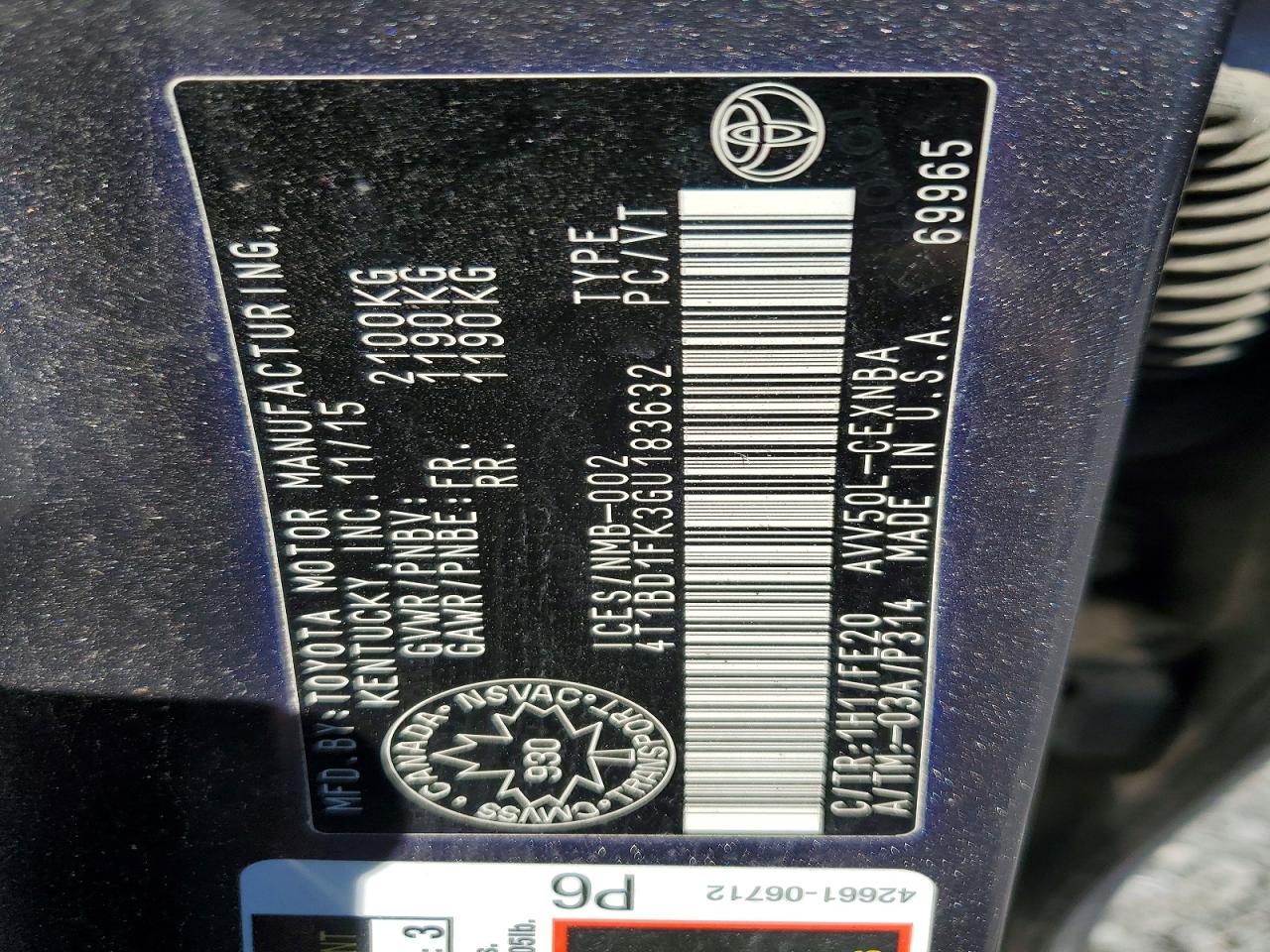 2016 TOYOTA CAMRY SOLA