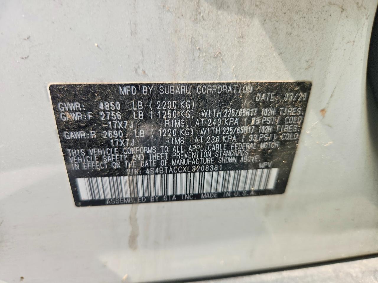 2020 SUBARU OUTBACK