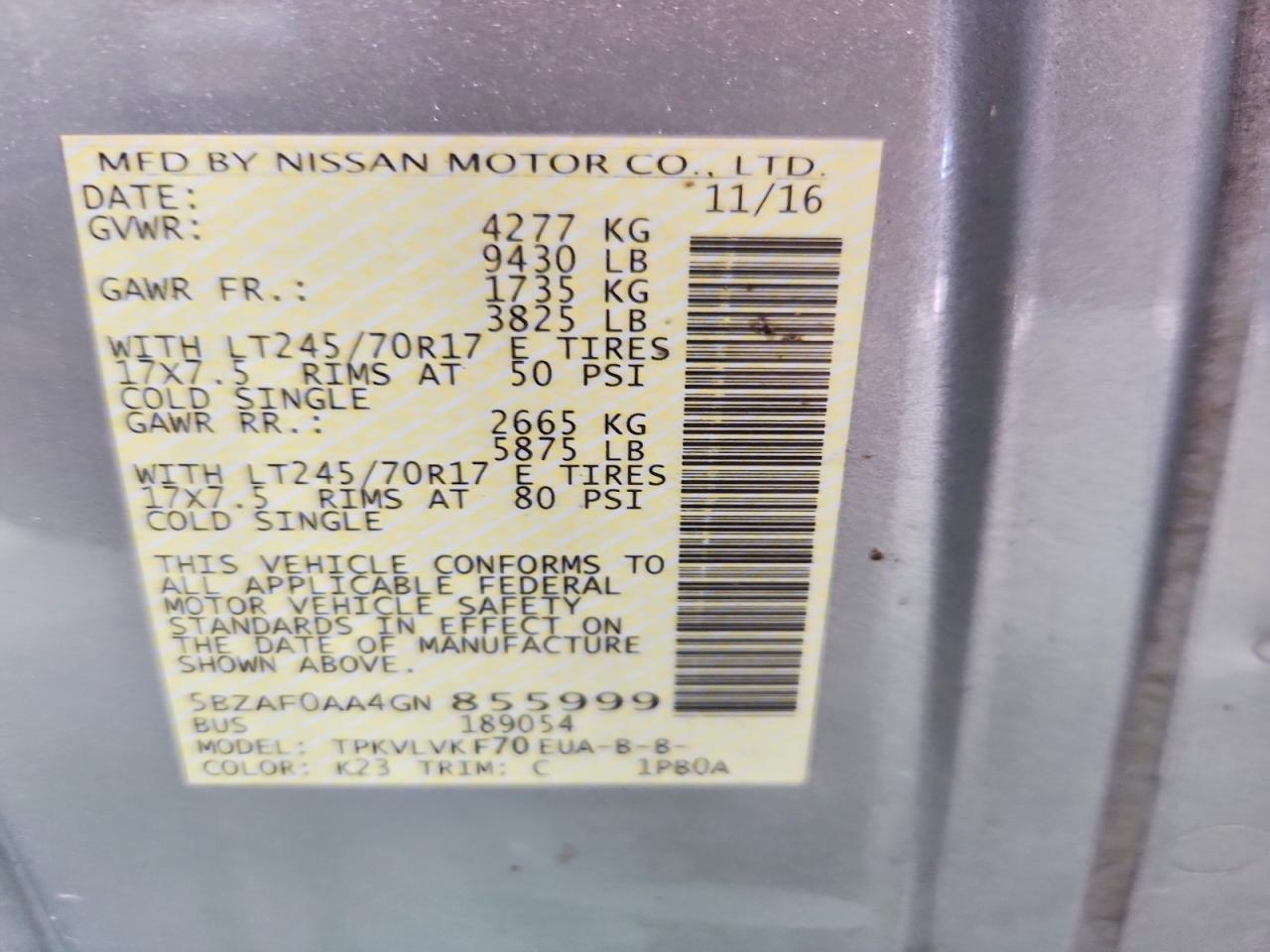 2016 NISSAN NV