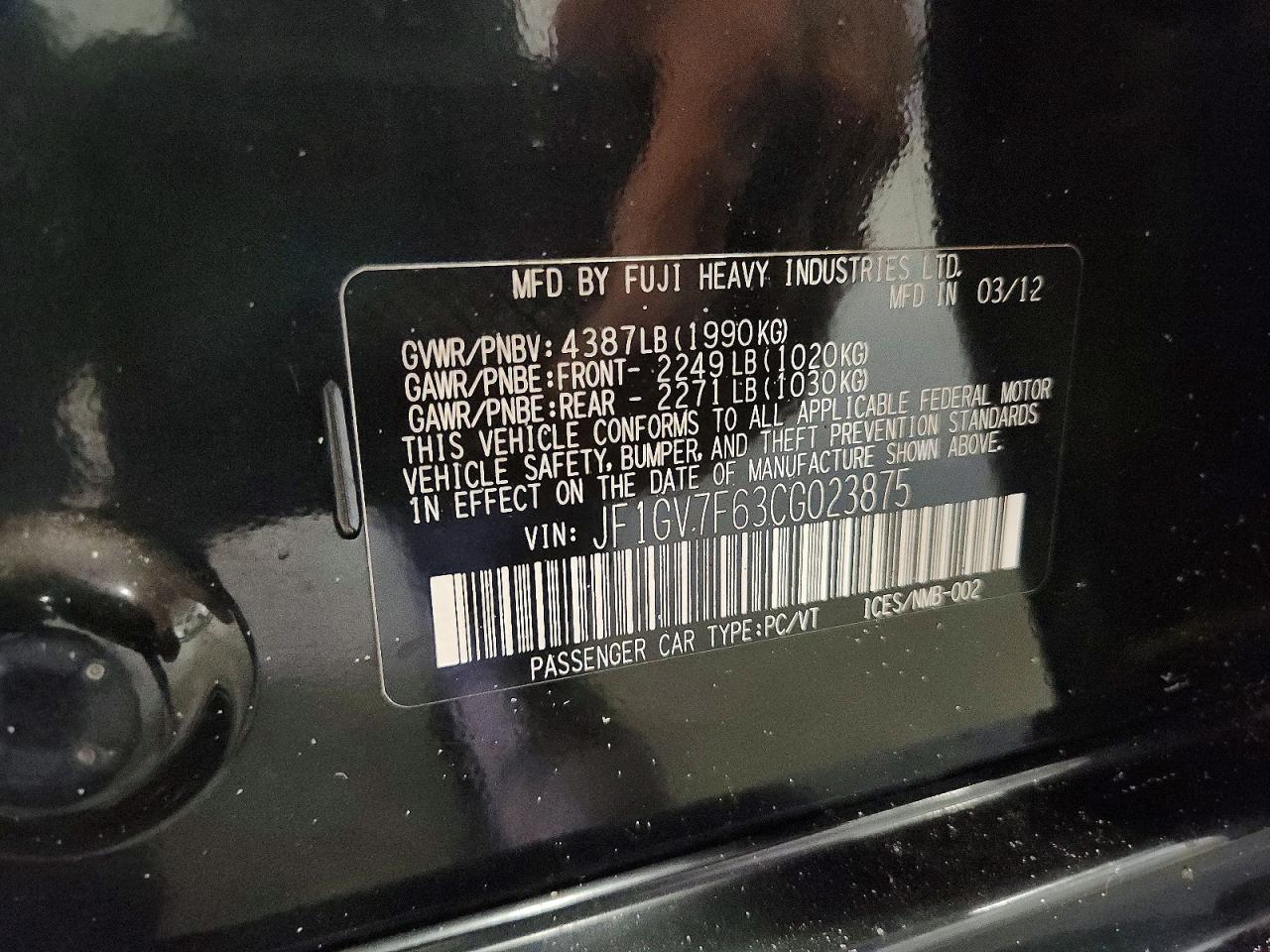2012 SUBARU WRX