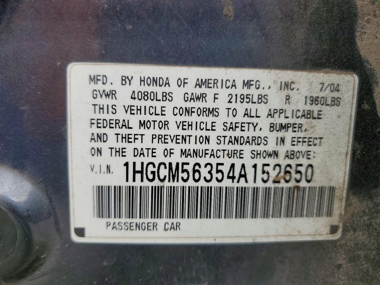 2004 HONDA ACCORD