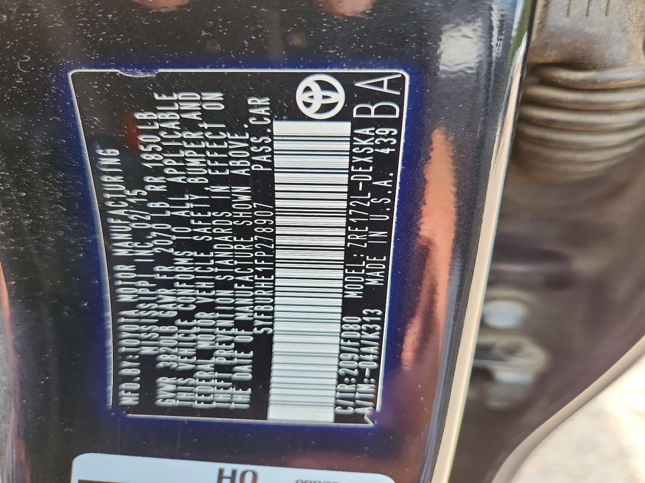 2015 TOYOTA COROLLA