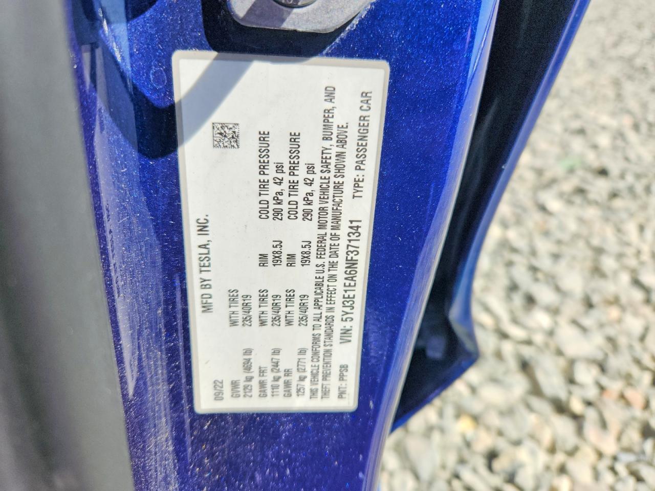 2022 TESLA MODEL 3