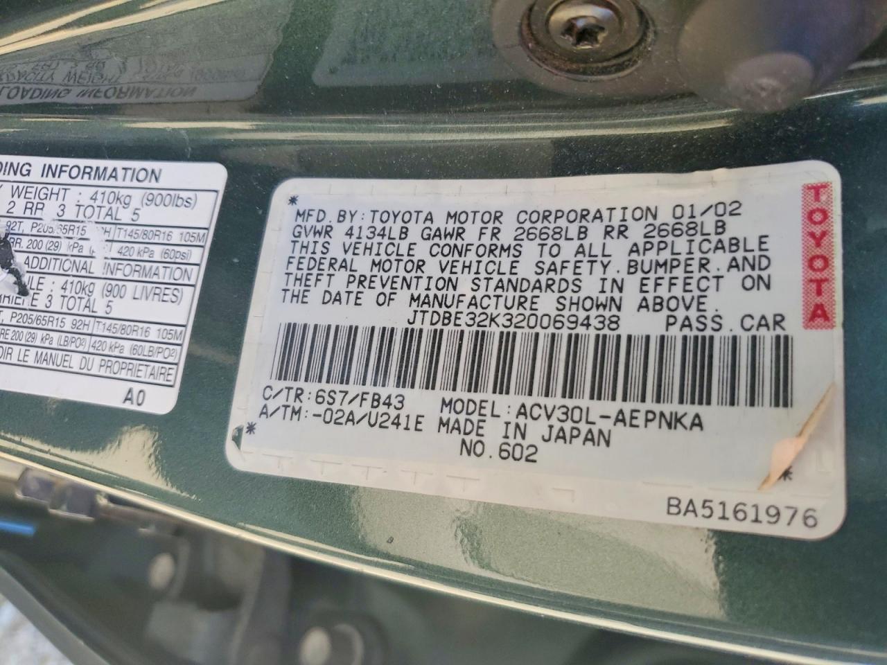 2002 TOYOTA CAMRY