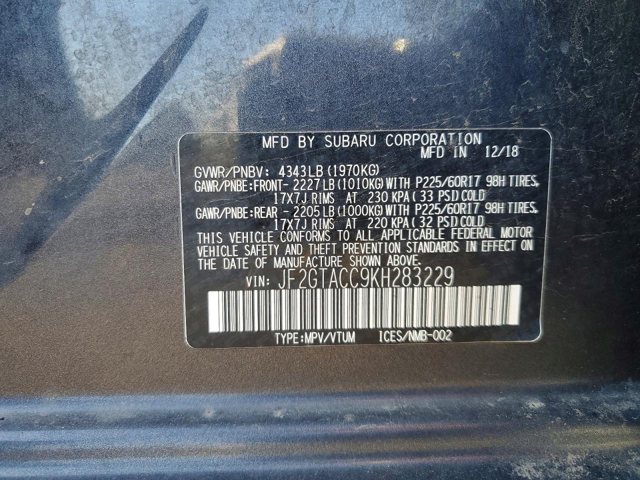2019 SUBARU CROSSTREK