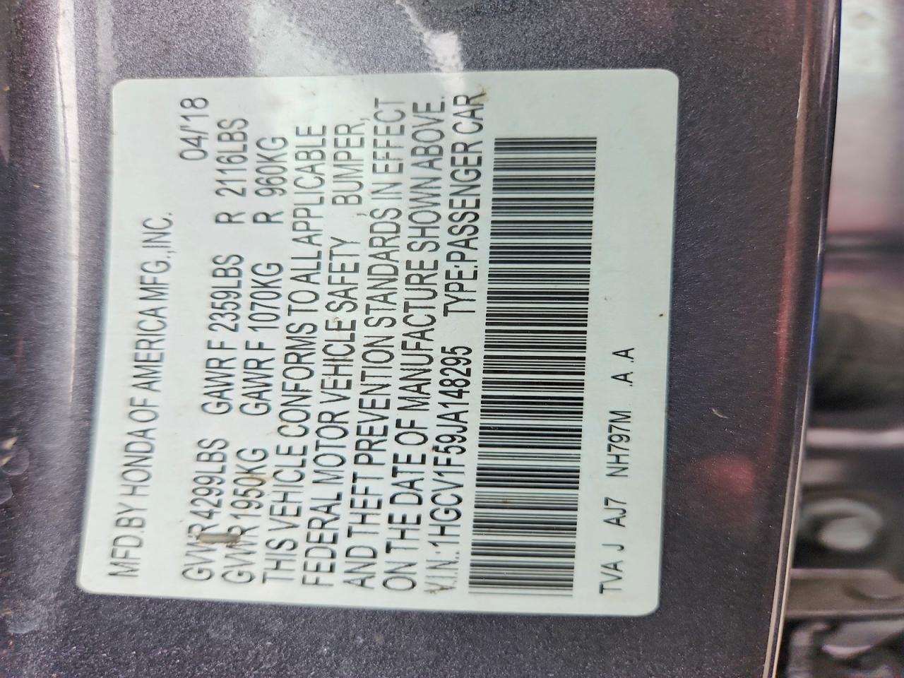 2018 HONDA ACCORD