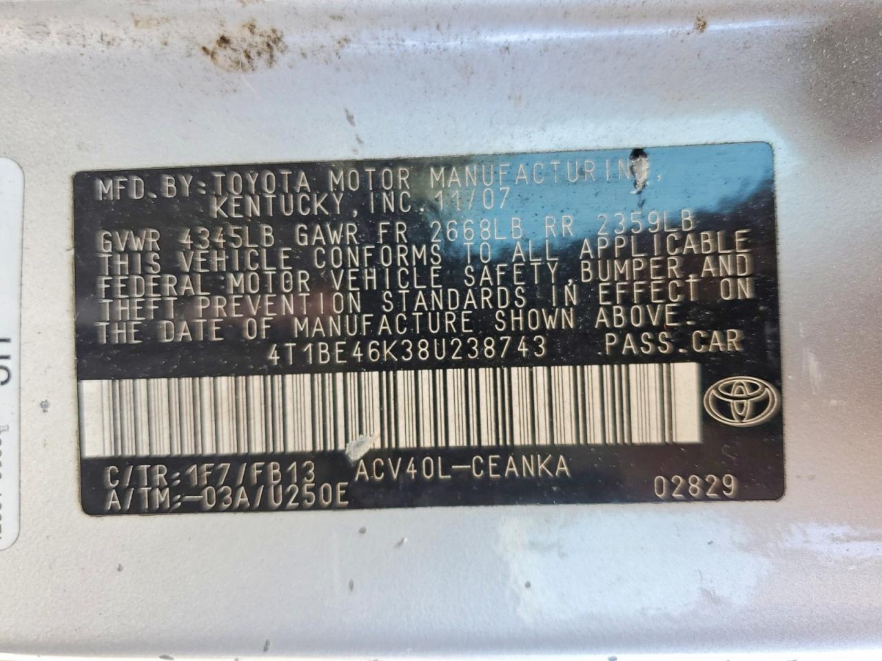 2008 TOYOTA CAMRY