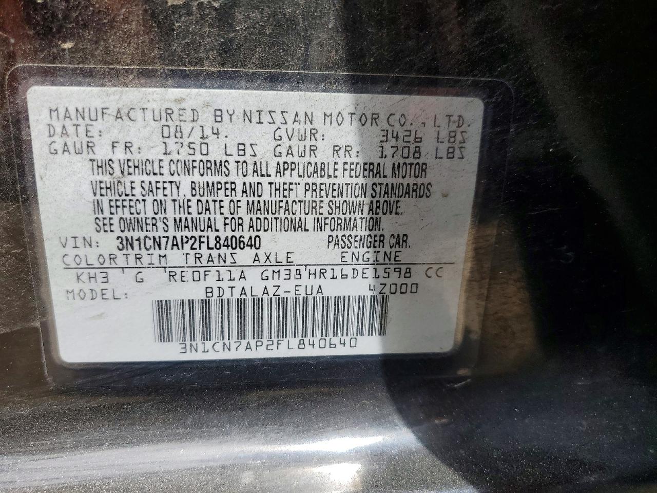 2015 NISSAN VERSA
