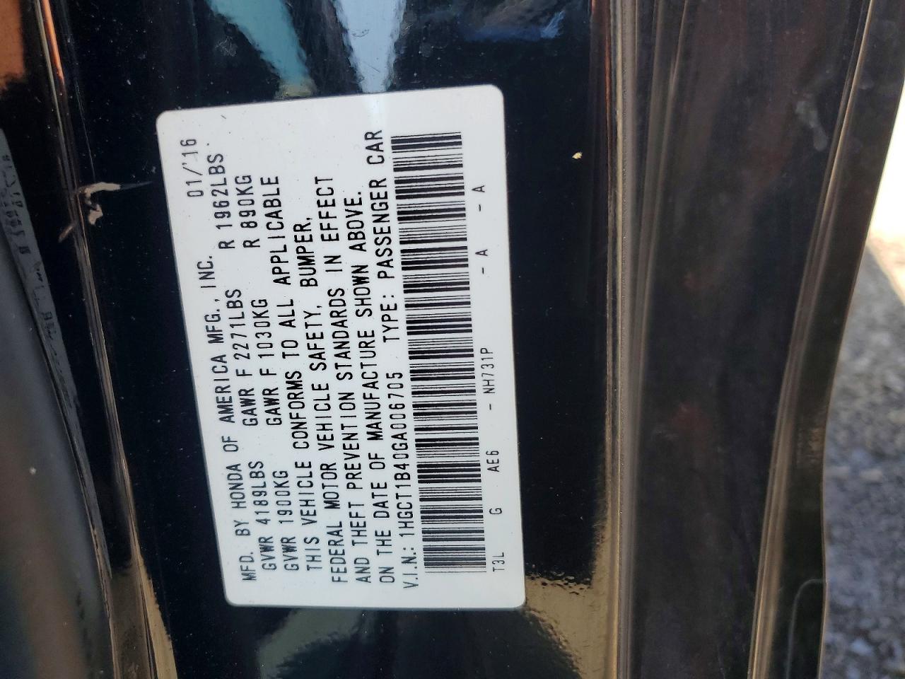 2016 HONDA ACCORD
