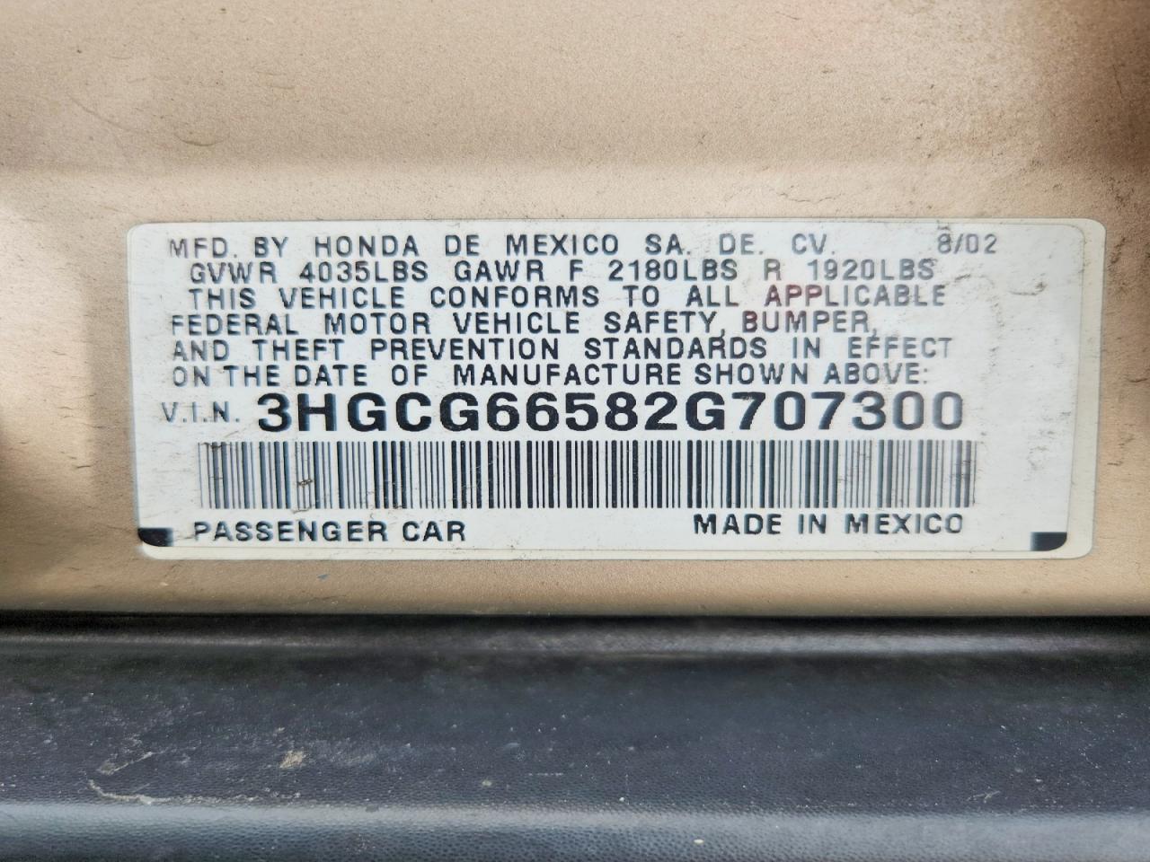 2002 HONDA ACCORD