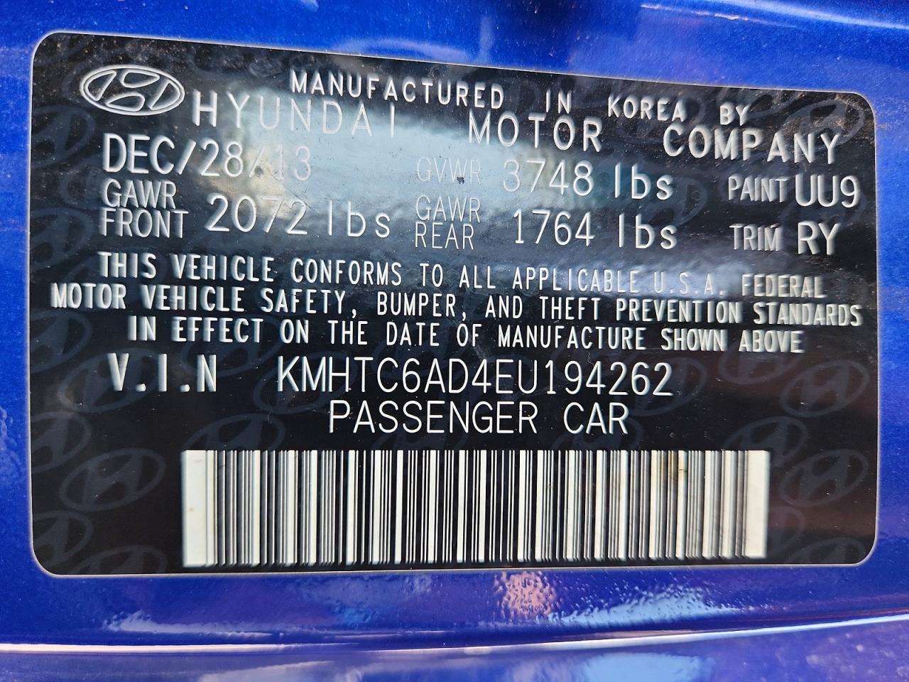 2014 HYUNDAI VELOSTER
