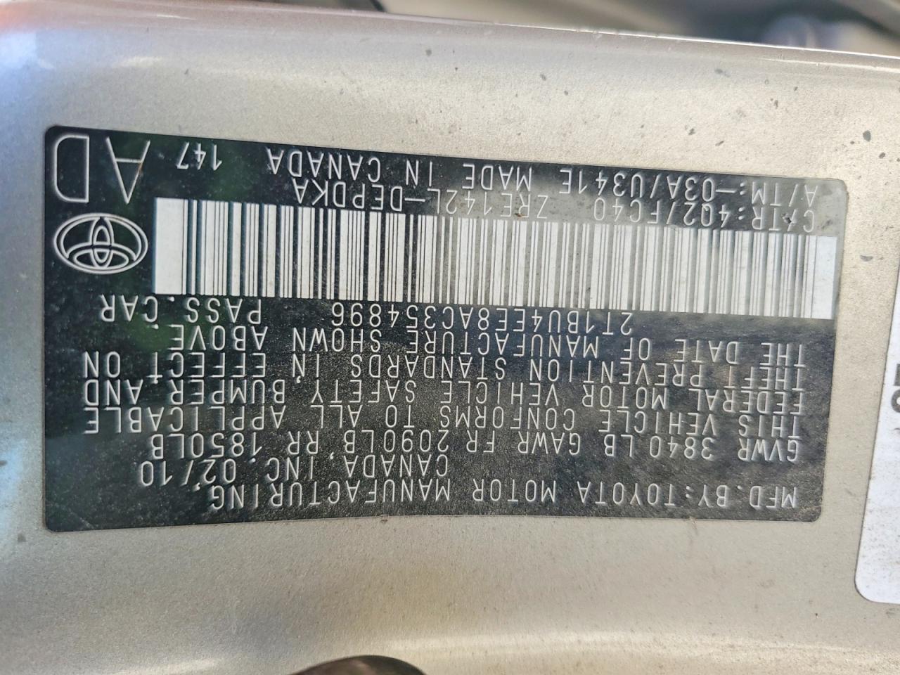 2010 TOYOTA COROLLA
