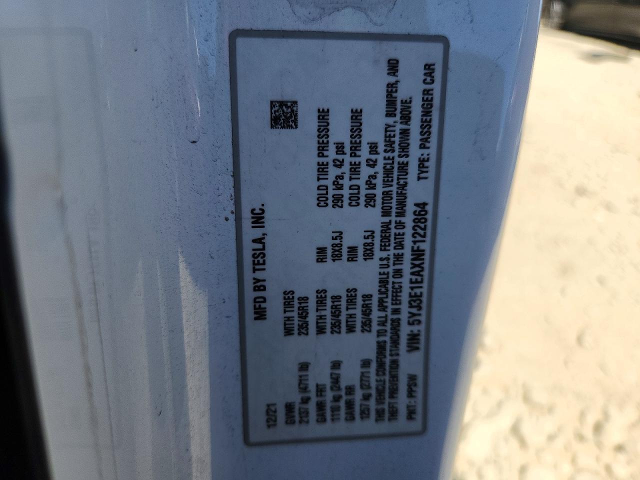 2022 TESLA MODEL 3