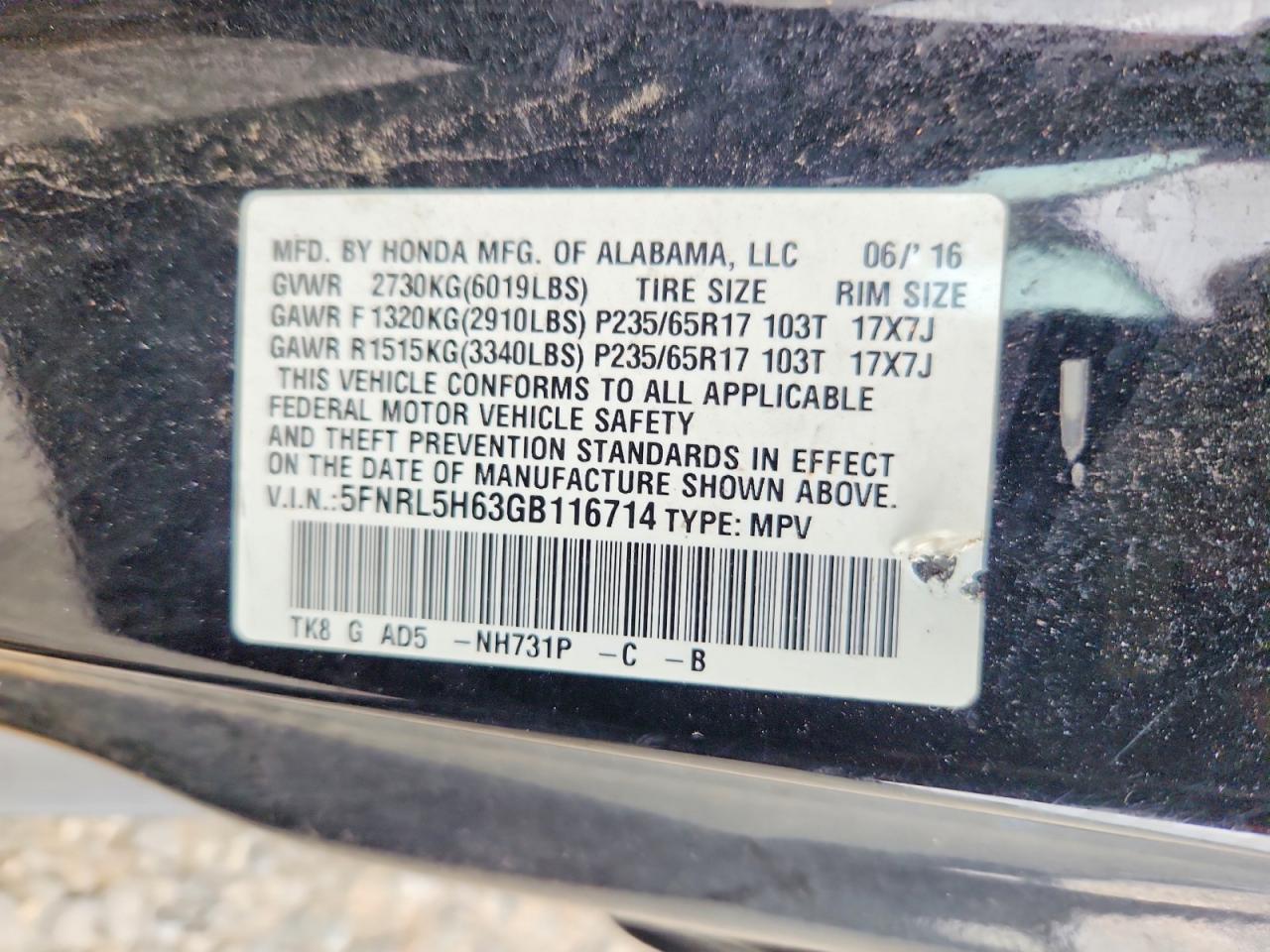 2016 HONDA ODYSSEY