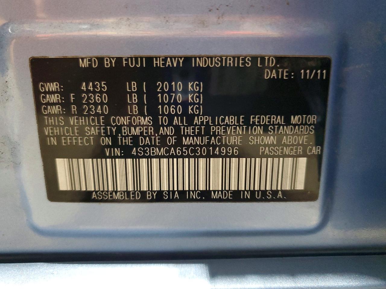 2012 SUBARU LEGACY