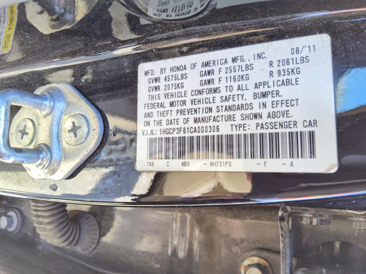 2012 HONDA ACCORD