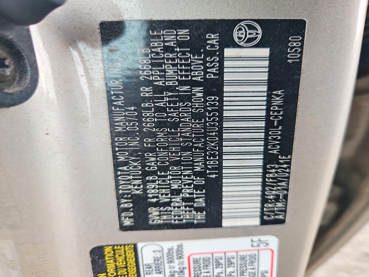 2004 TOYOTA CAMRY