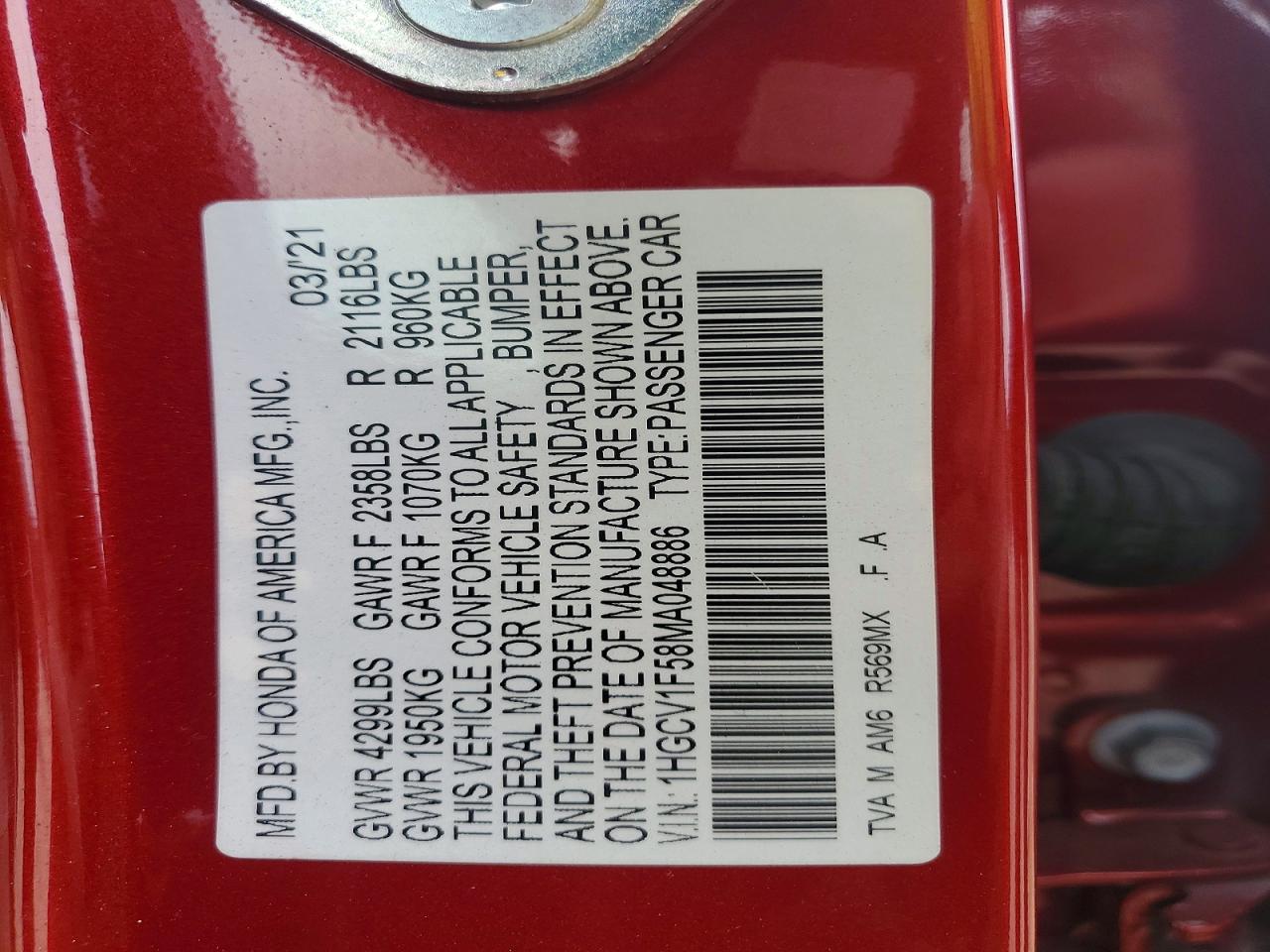 2021 HONDA ACCORD