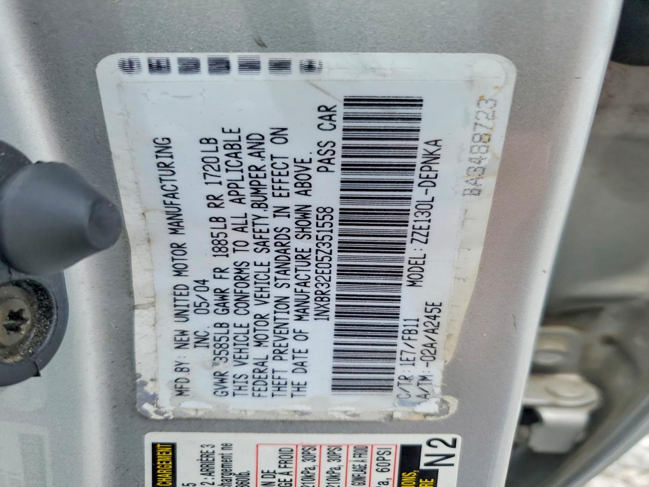 2005 TOYOTA COROLLA