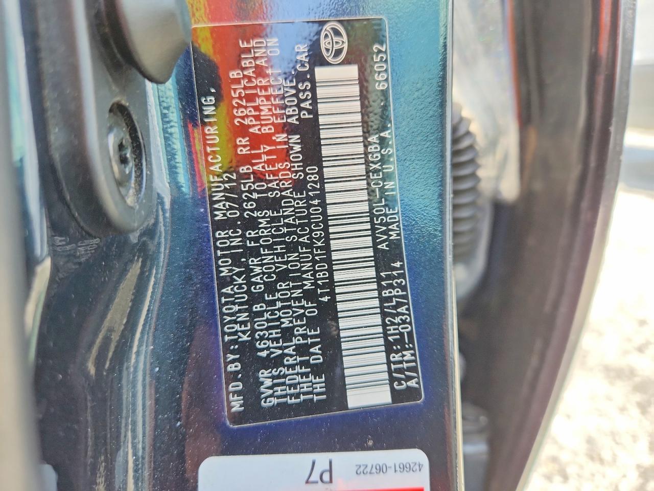 2012 TOYOTA CAMRY SOLA