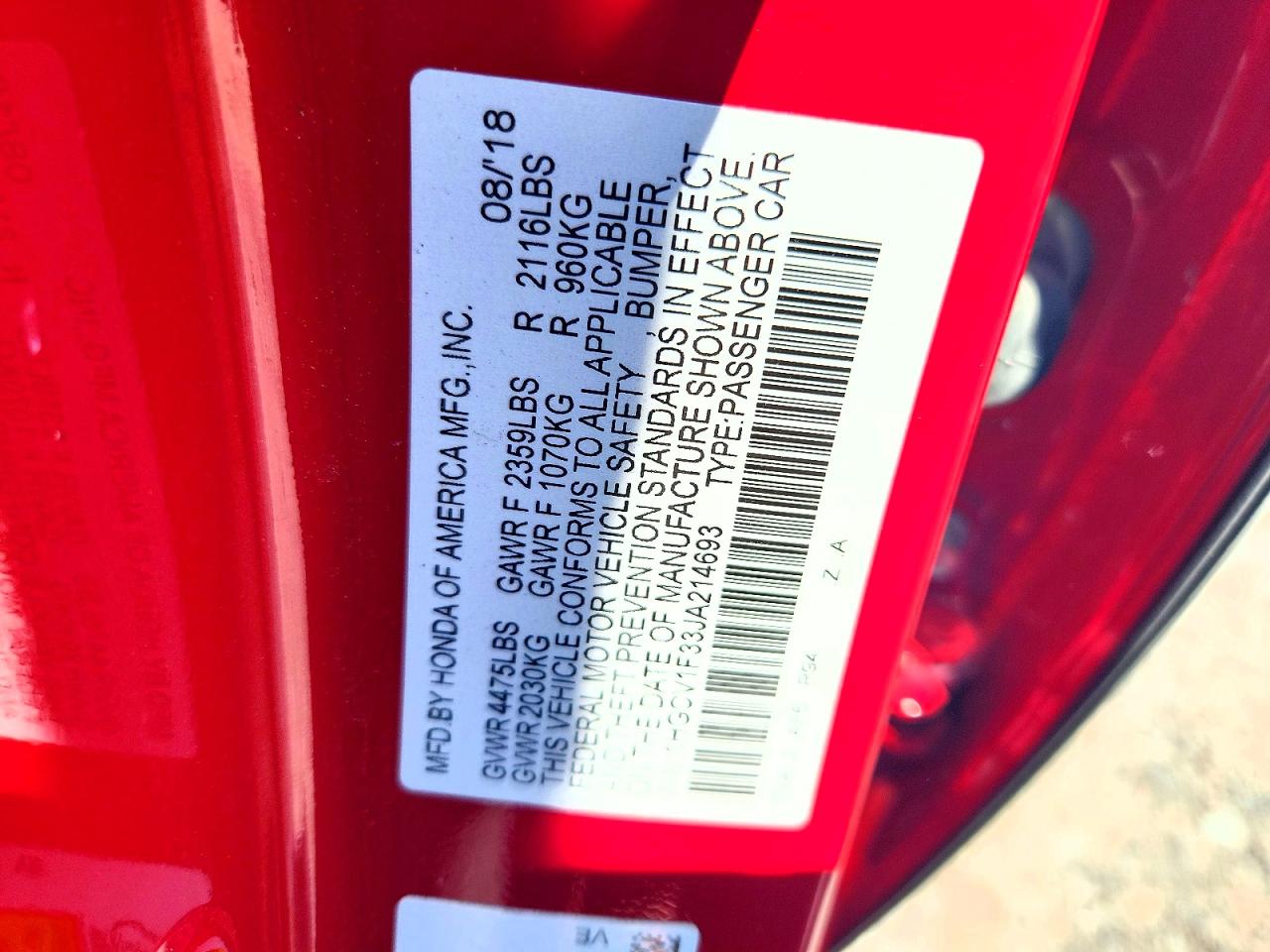 2018 HONDA ACCORD
