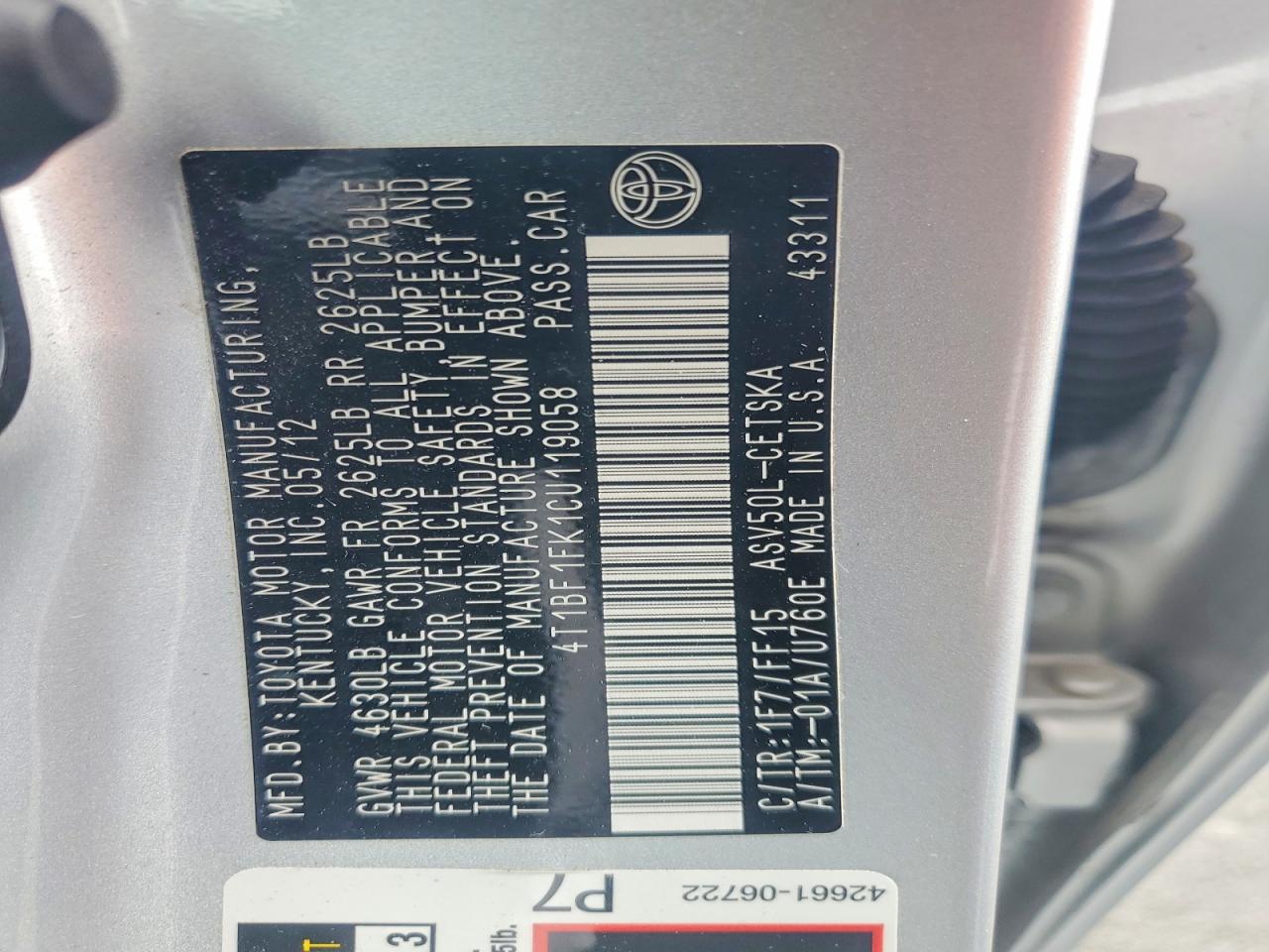 2012 TOYOTA CAMRY