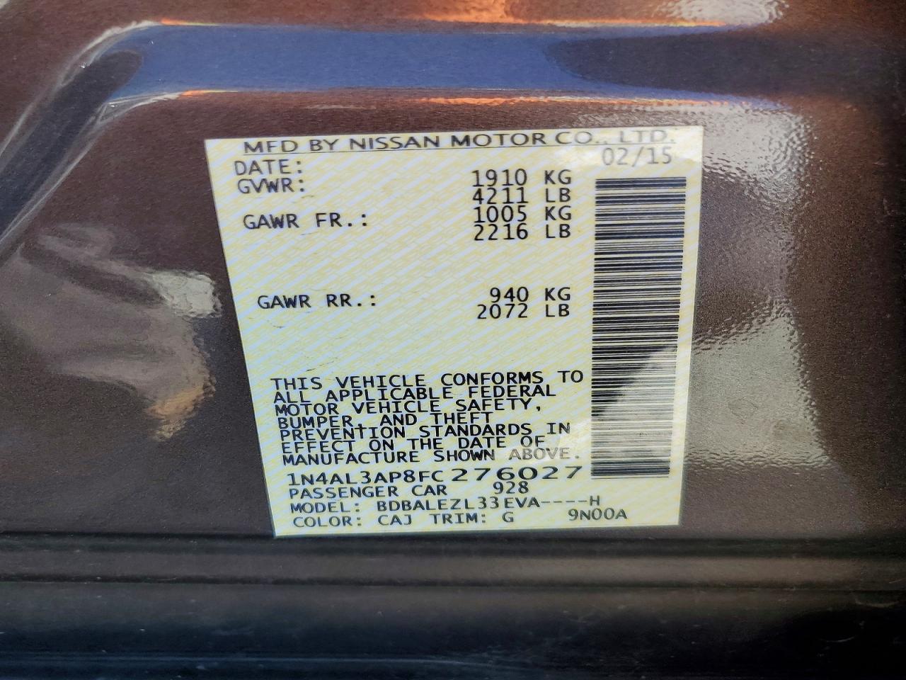 2015 NISSAN ALTIMA