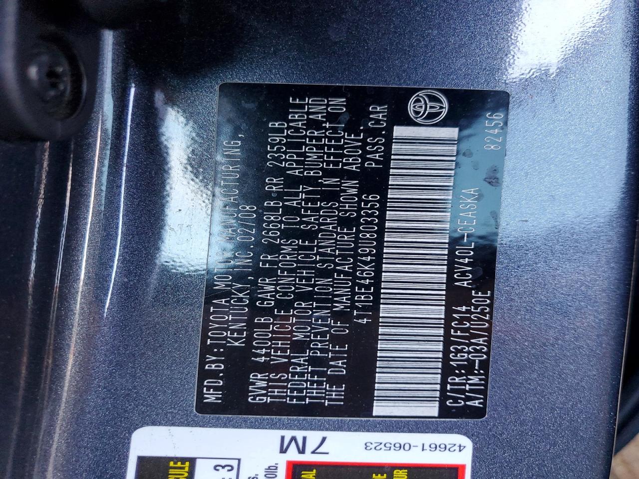 2009 TOYOTA CAMRY