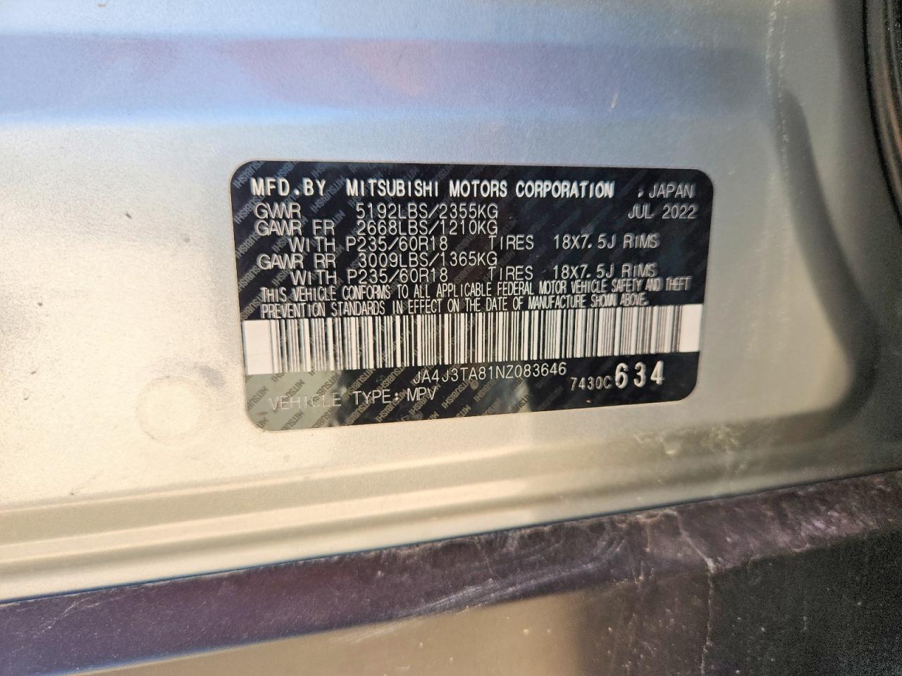 2022 MITSUBISHI OUTLANDER