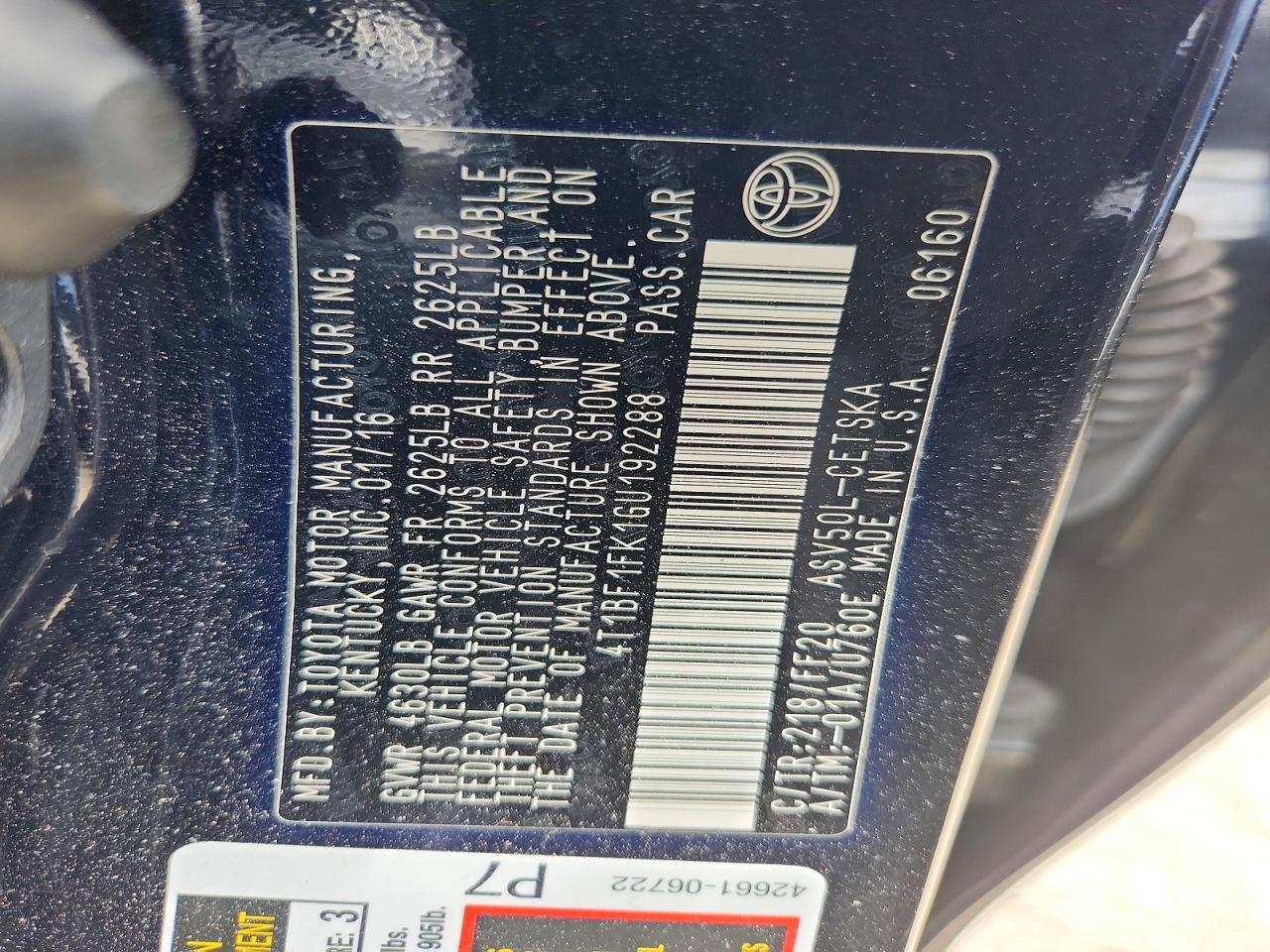 2016 TOYOTA CAMRY