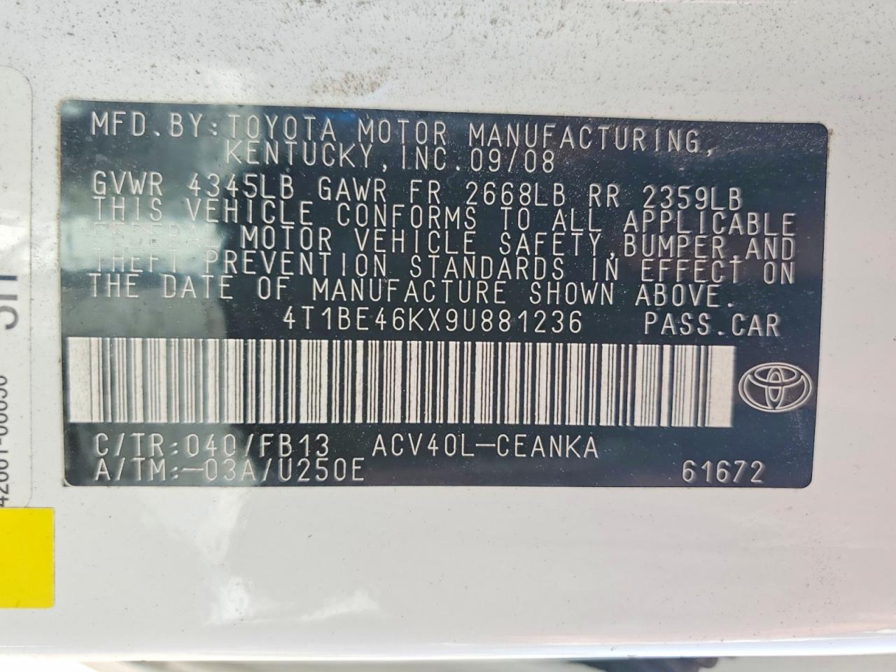 2009 TOYOTA CAMRY