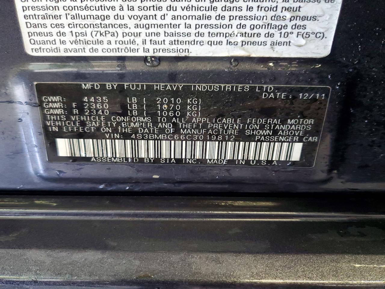 2012 SUBARU LEGACY
