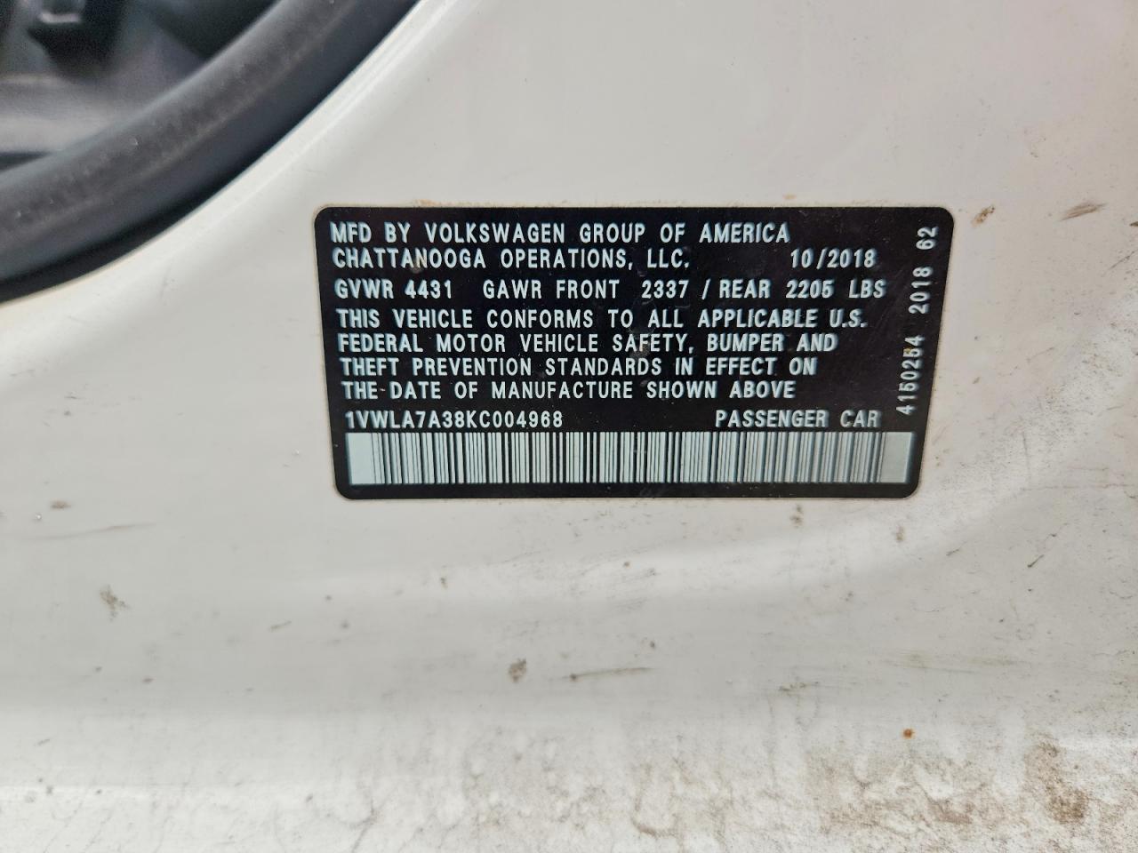 2019 VOLKSWAGEN PASSAT
