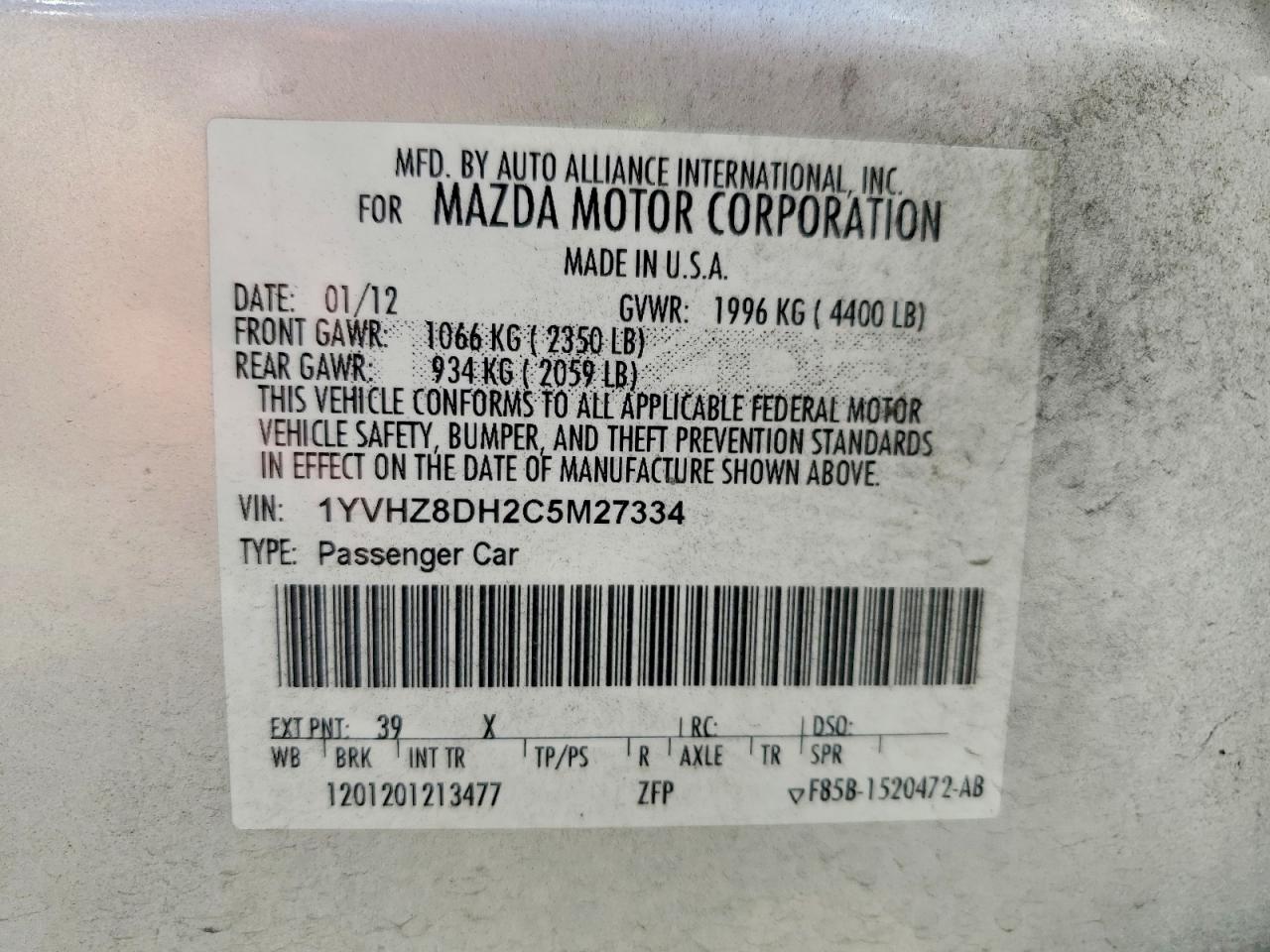2012 MAZDA 6
