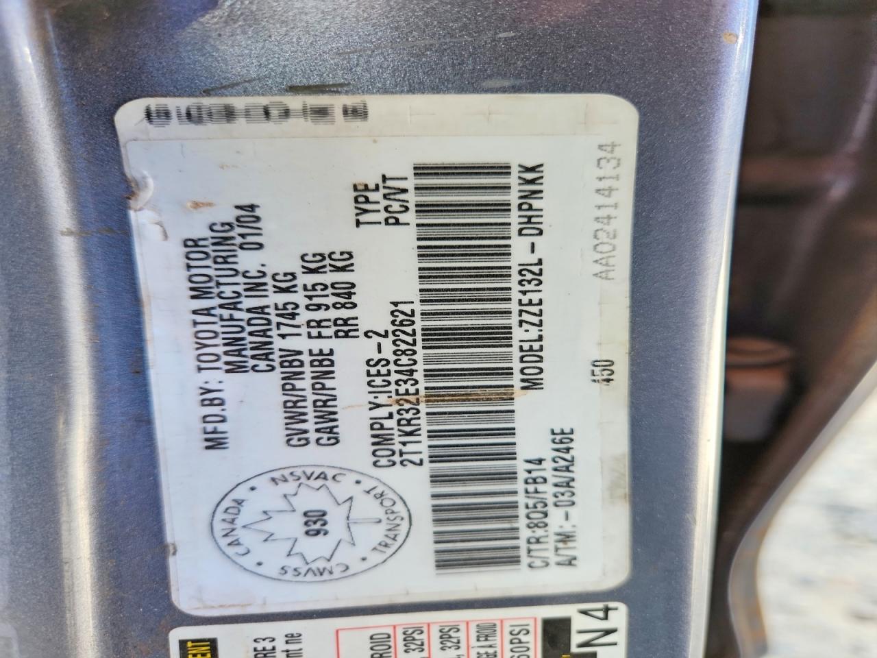 2004 TOYOTA COROLLA
