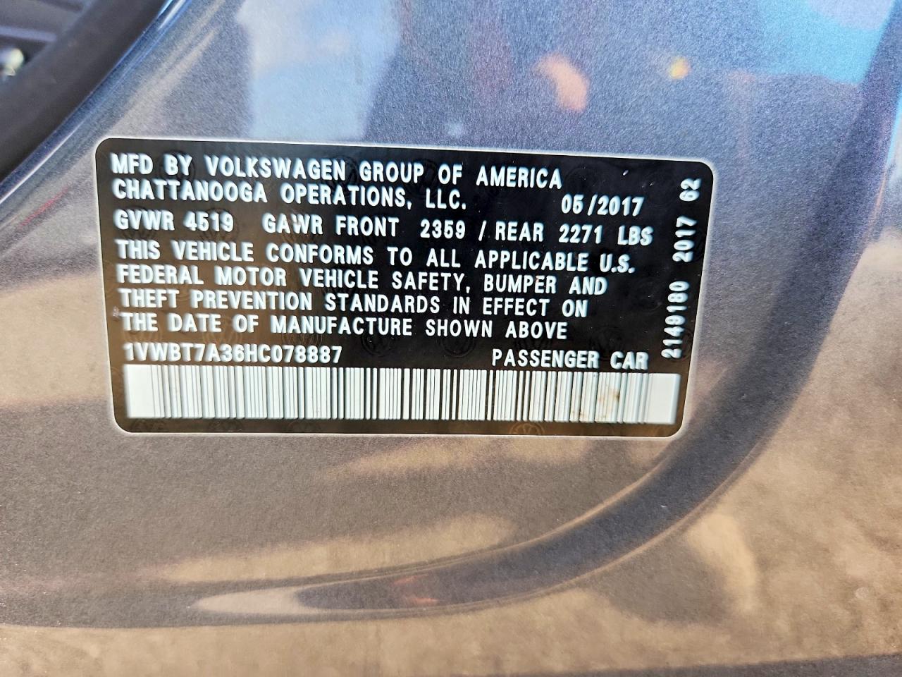 2017 VOLKSWAGEN PASSAT