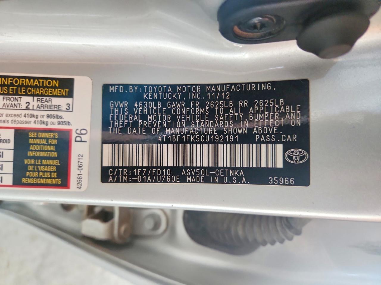 2012 TOYOTA CAMRY