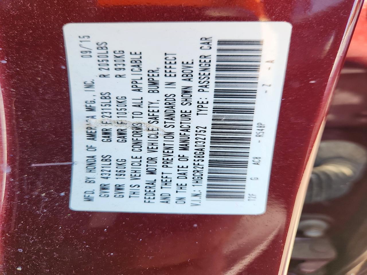 2016 HONDA ACCORD