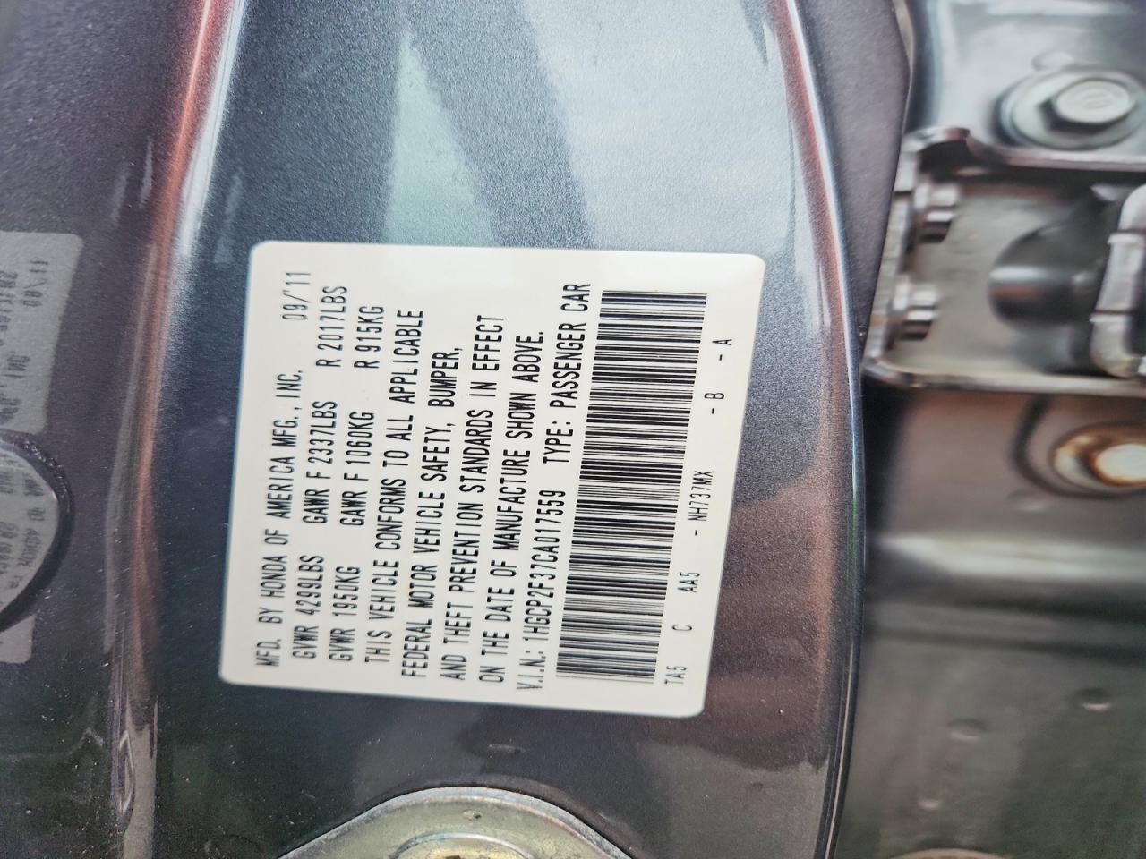 2012 HONDA ACCORD