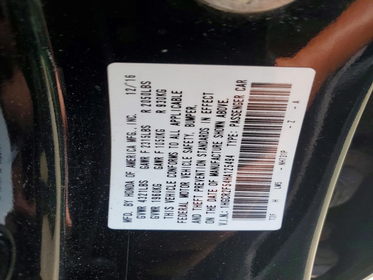 2017 HONDA ACCORD