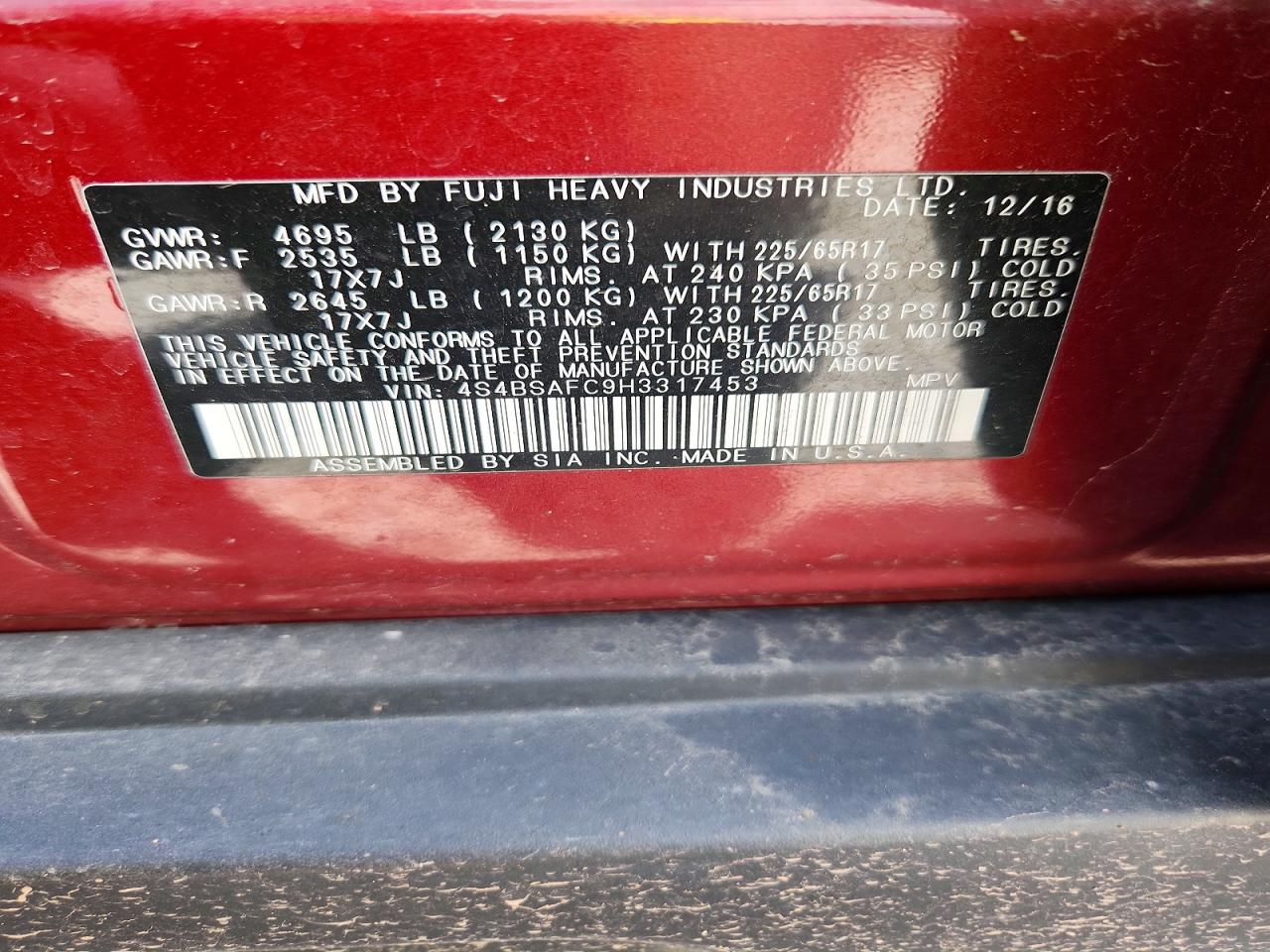 2017 SUBARU OUTBACK