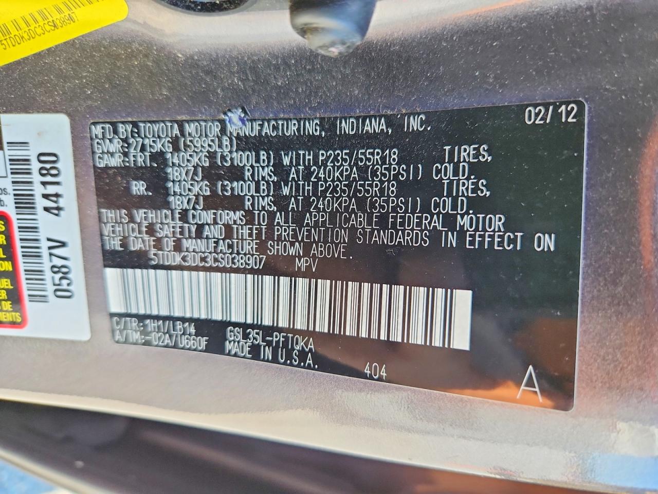 2012 TOYOTA SIENNA
