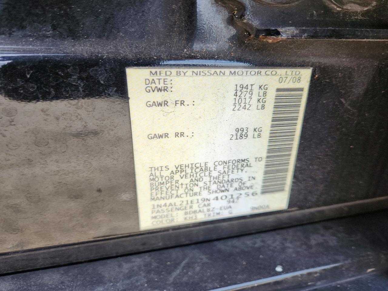 2009 NISSAN ALTIMA