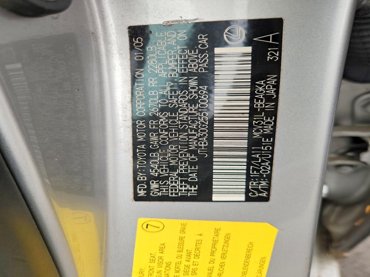 2005 LEXUS ES330