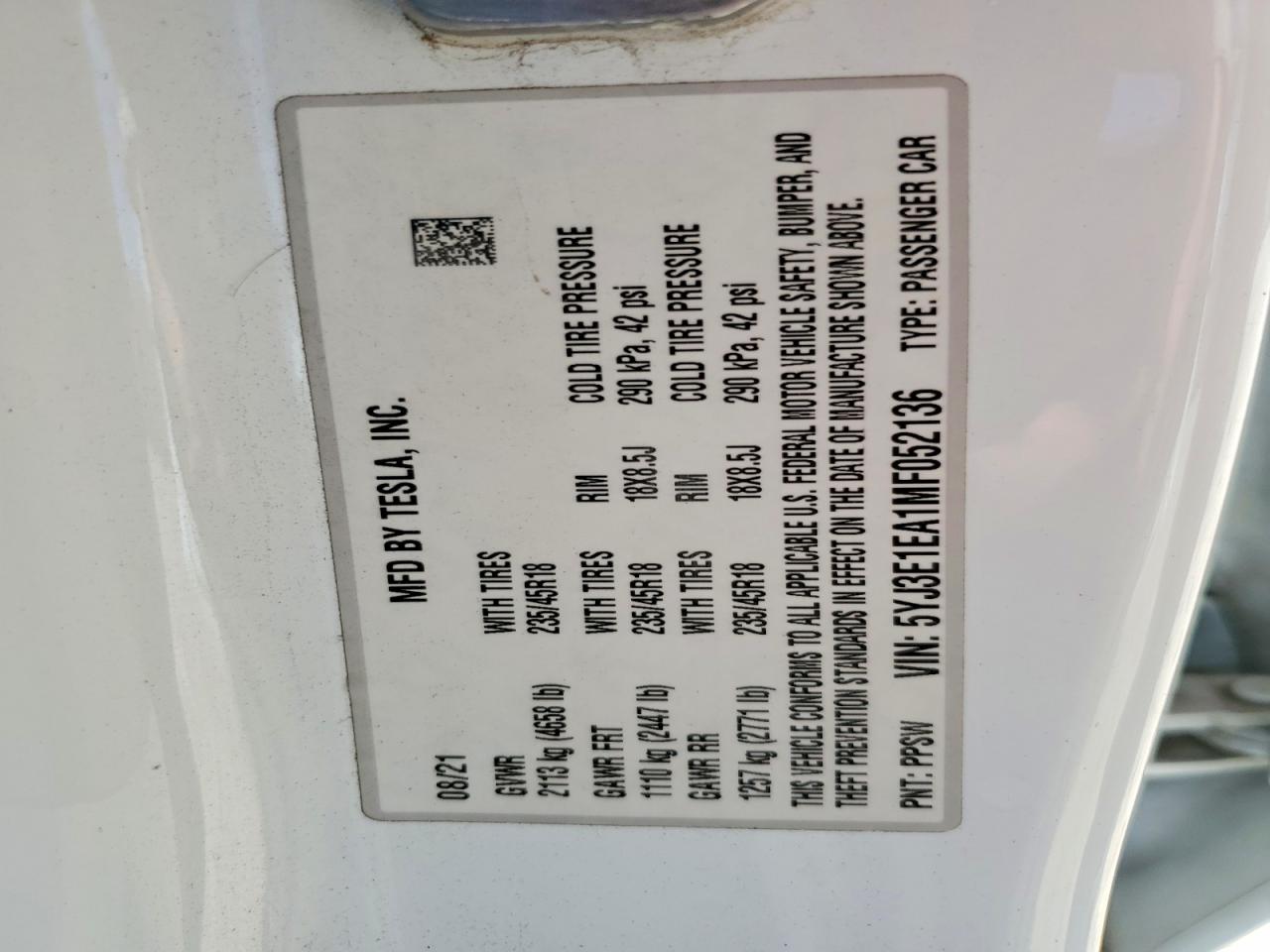 2021 TESLA MODEL 3